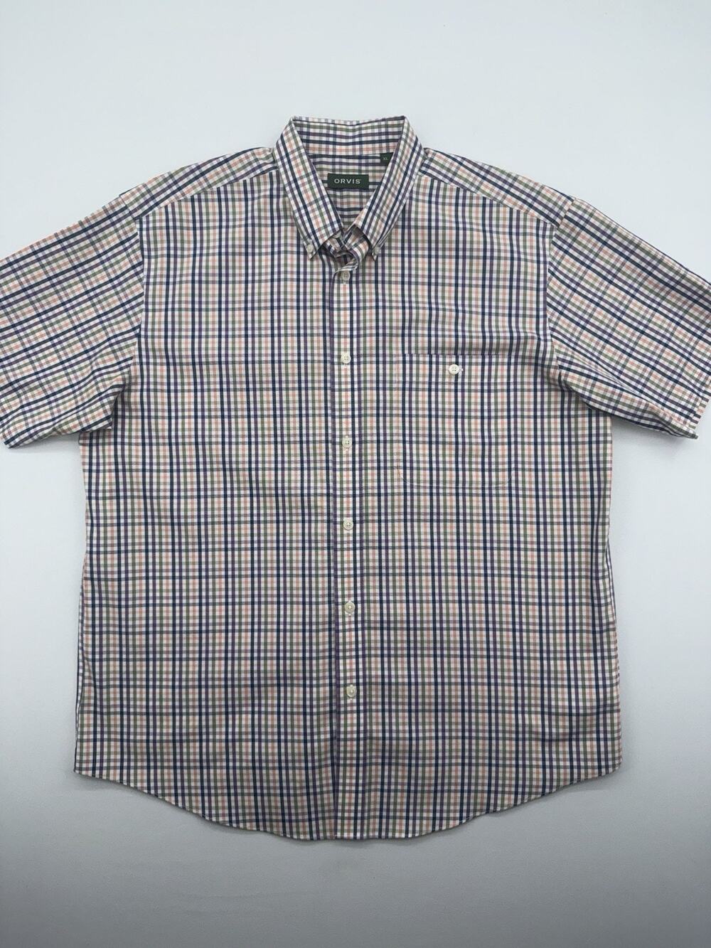 Orvis Mens Medium Plaid Multicolor Button Up Short Sleeve Shirt XL